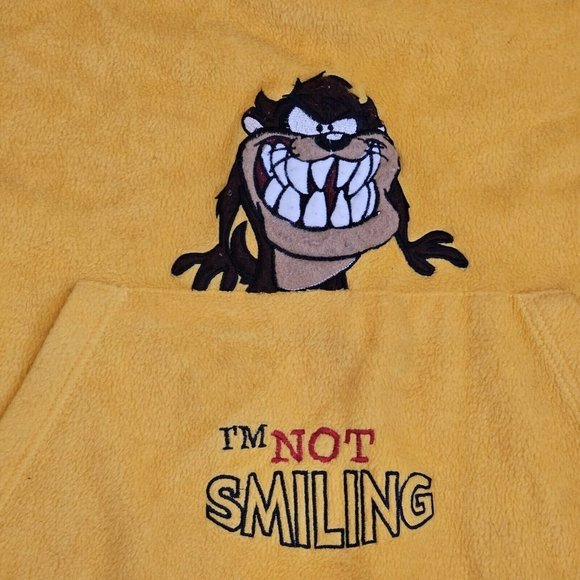 90s Looney Tunes Taz Graphic Hoodie Fleece Hooded Sweatshirt Quarter Zip 2X - Picture 4 of 9